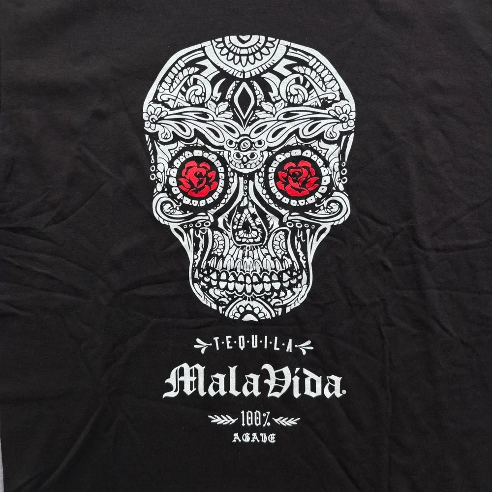 American Apparel‎ Tequila Mala Vida Sugar Skull T-Shirt Mens Medium Black